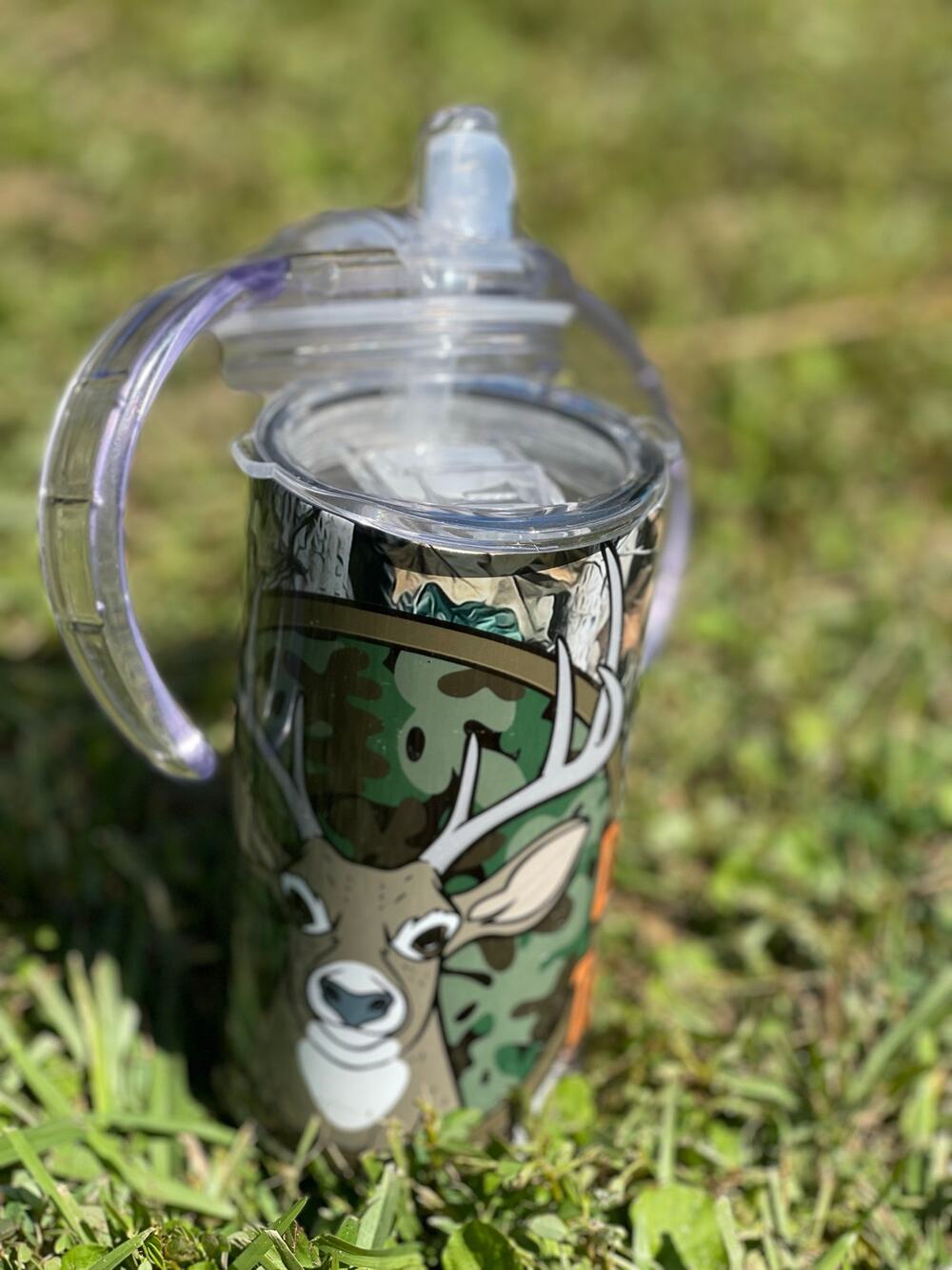 12oz Stainless Steel Sippy Cup/Tumbler Camo Bucks Dirt & Trucks
